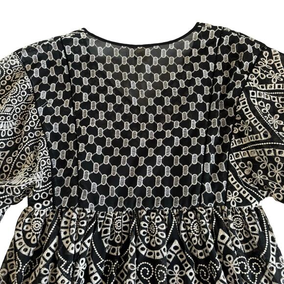 AKEMI + KIN Anthropologie Black Eyelet Boho Embroidered Mini Dress Size 2 - Picture 10 of 11